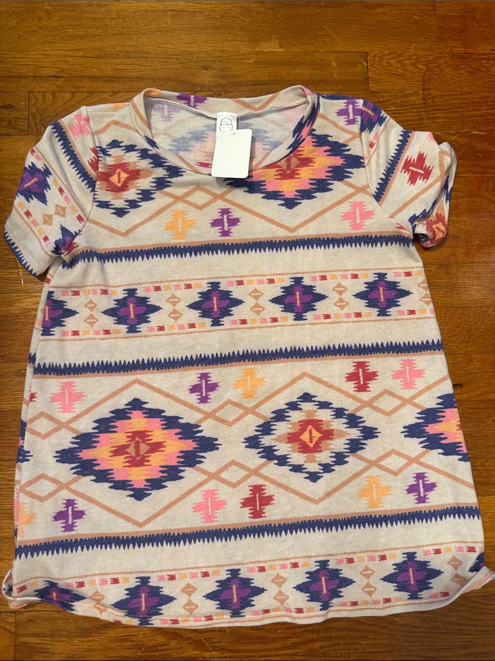 Beacon Cream Short Sleeve Top with Pink, Purple & Navy Aztec Print